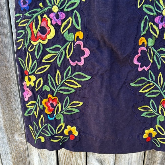 Moulinette Soeurs Floral Embroidered Linen Pencil Skirt Blue 2 - Picture 6 of 15